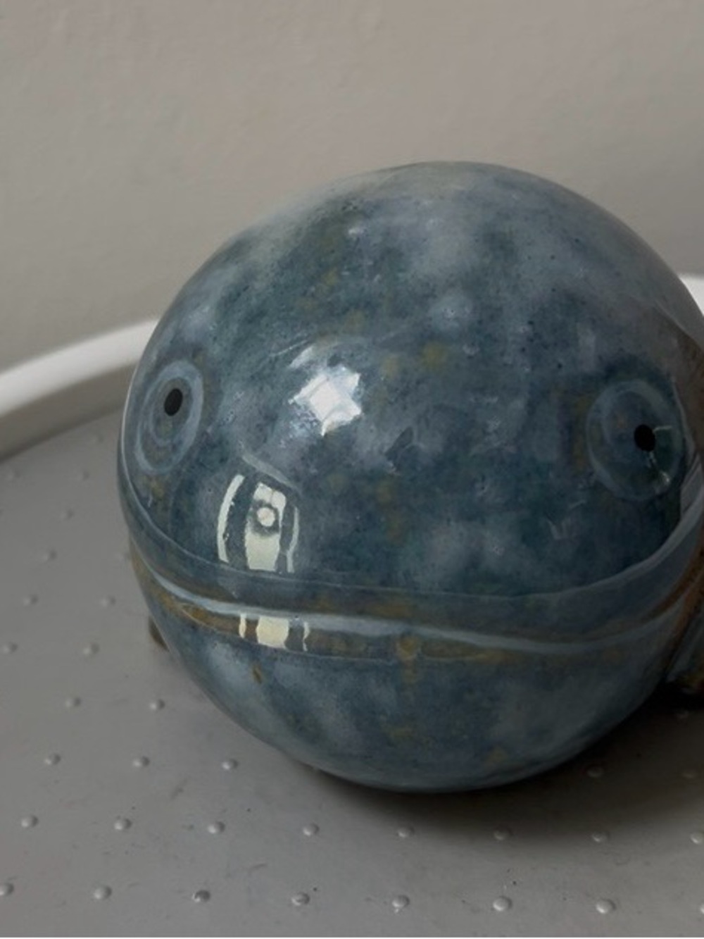 Whale Figurine Happy Pottery Glazed Ceramic Home Decor Blue Brown 5” - Picture 5 of 12
